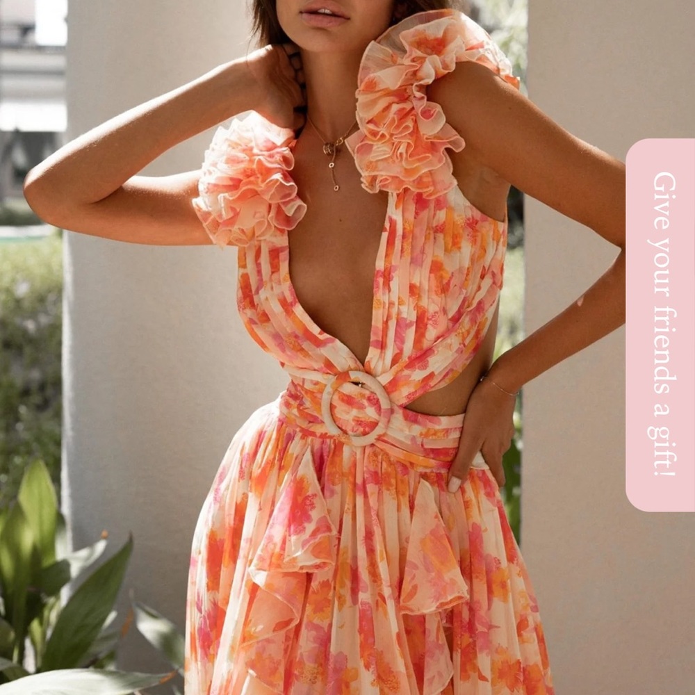 Anna Louise Boutique Orange Fuchsia Floral Maxi Dress